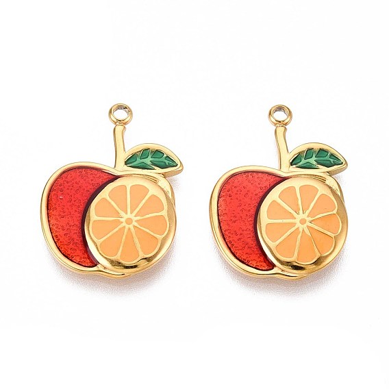 304 подвески из нержавеющей стали, с эмалью, шарм яблоко и апельсин, реальный 18 k позолоченный, ионное покрытие (ip)
