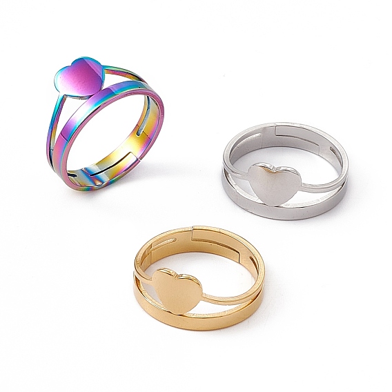 201 Stainless Steel Heart Adjustable Ring for Women