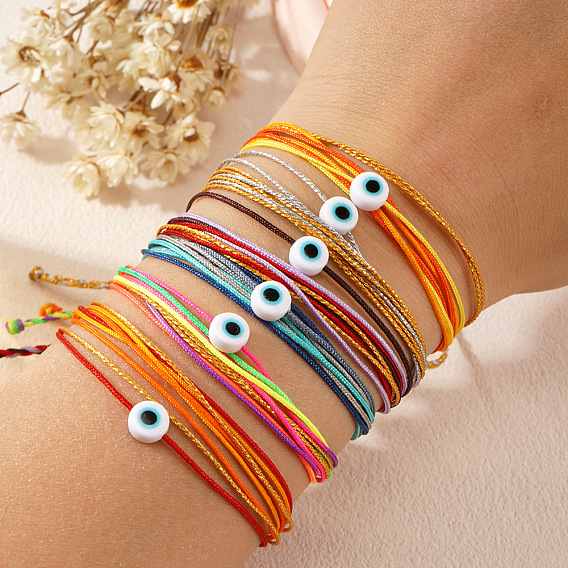 Богемный стиль смоляные бусины от сглаза плетеные браслеты из бисера, регулируемые браслеты из волоконного шнура для женщин