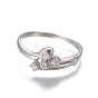 304 bagues en acier inoxydable, avec zircons, couleur inox