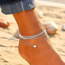 Beach Love Multilayer Anklet Bohemian Style Alloy Heart Peach Heart Double Layer Foot Decoration
