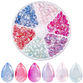 210 шт 6 цвета прозрачные стеклянные бусины, сверху просверленные бусы, слеза