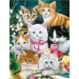 Lovely Cat Pattern 5D Diamond Painting Kits for Kids and Adult Beginners, DIY Full Round Drill Picture Art, Rhinestone Gem Paint Kits for Home Wall Decor