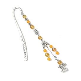 Круглые бусины из натуральных драгоценных камней и закладки в виде ангелов из сплава, крючок закладки