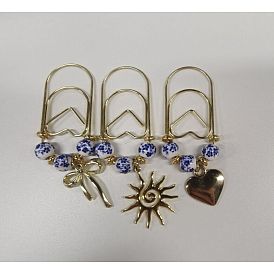 3Pcs Iron Paper Clips, with Alloy Pendants, Heart & Bowknot & Sun