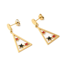 Enamel Triangle with Star Dangle Stud Earrings, Ion Plating(IP) 304 Stainless Steel Jewelry