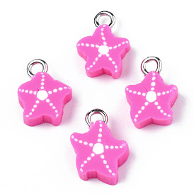 Подвески из полимерной глины ручной работы, с платиновым тоном железная петля, морская звезда