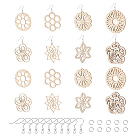 SUNNYCLUE DIY Jewelry Earring Making Kits, with Wood Big Pendants & Cabochons & Links, Brass Earring Hooks & Open Jump Rings