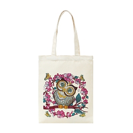 Kits de sac à main de peinture diamant bricolage hibou, y compris sac en toile, strass de résine, stylo, plateau & colle argile, rectangle