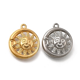 304 подвески из нержавеющей стали, луна и солнце, анти-тускнение, ионное покрытие (ip)