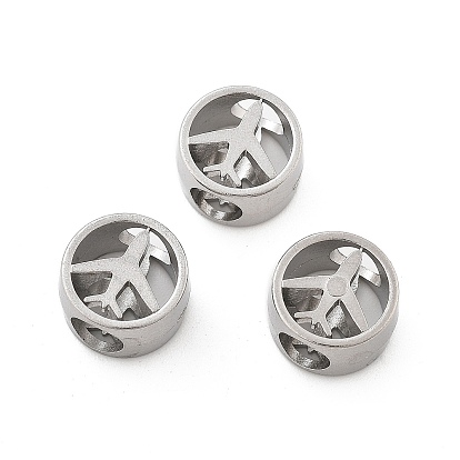 Полые 304 европейские бусины из нержавеющей стали, большие шарики отверстия, плоский круглый с самолетом