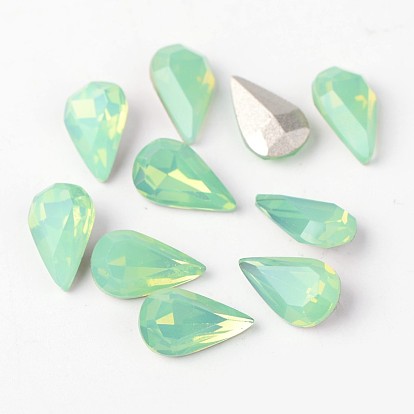 Faceted Teardrop Glass Pointed Back Rhinestone Cabochons, Grade A, Back Plated, 13x8x4.5mm