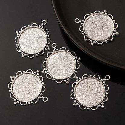 Tibetan Style Alloy Pendant Cabochon Settings, Cadmium Free & Lead Free, Flat Round, Tray: 30mm, 48x43x3mm, Hole: 3mm, about 100pcs/kg