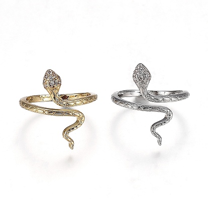 Латунные кольца из манжеты с прозрачным цирконием, открытые кольца, широкая полоса кольца, без кадмия и без свинца, змея