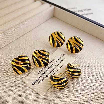 Серьги-гвоздики из латуни, полосатый зебра стиль, реальный 18 k позолоченный