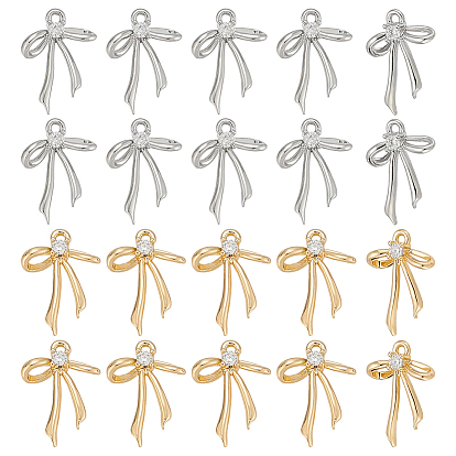 20 шт. 2 цвета латунные подвески из прозрачного кубического циркония с микропаве, бантом прелести