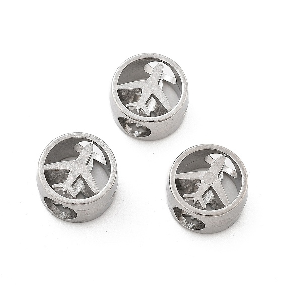 Полые 304 европейские бусины из нержавеющей стали, большие шарики отверстия, плоский круглый с самолетом