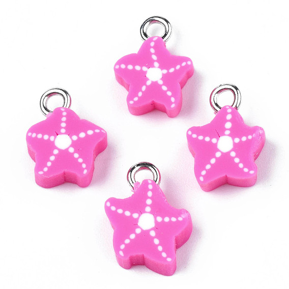 Подвески из полимерной глины ручной работы, с платиновым тоном железная петля, морская звезда