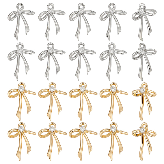 20 шт. 2 цвета латунные подвески из прозрачного кубического циркония с микропаве, бантом прелести