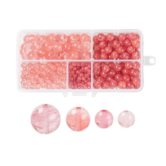 340Pcs 4 Sizes Cherry Quartz Glass Beads Sets, Round