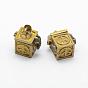 Brass Prayer Box Pendants, Lead Free & Cadmium Free & Nickel Free, Cube with Peace Sign