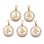 Brass Micro Pave Clear Cubic Zirconia Pendants, with Shell, Cadmium Free & Nickel Free & Lead Free, Flat Round with Flower
