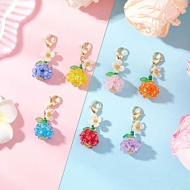 Подвесные украшения из синтетической императорской яшмы и стеклянных бусин с фруктовыми и цветочными узорами, с 304 из нержавеющей стали Lobster Claw застежками