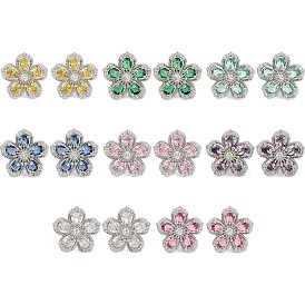 Cubic Zirconia Flower Stud Earrings, Rack Plating Brass Jewelry for Women, Platinum