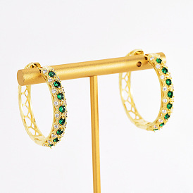 Green CZ Hollow Earrings with 18K Gold Plating for Christmas Jewelry