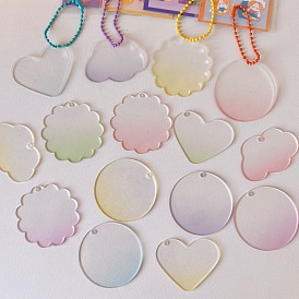 Gradient Style Transparent Acrylic Keychain, with Plastic Ball Chains, Mixed Shapes