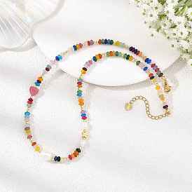 Colliers pour femmes composés de perles rondelles en jade blanc naturel teint, en rhodonite en forme de cœur et en perles., colorées