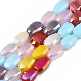 Electroplate Opaque Glass Beads Strands, AB Color Plated, Faceted, Teardrop