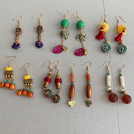 Серьги-подвески из латуни, смолы и дерева, золотые