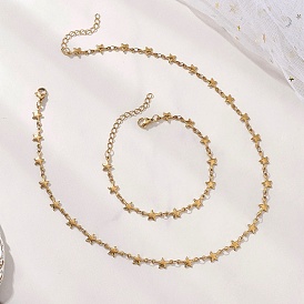 304 комплекты цепей и браслетов из нержавеющей стали в форме звезд, с 304 застежками-лобстерами из нержавеющей стали и удлинителем цепи