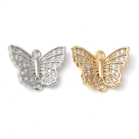 Brass Micro Pave Clear Cubic Zirconia Connector Charms, Butterfly Links