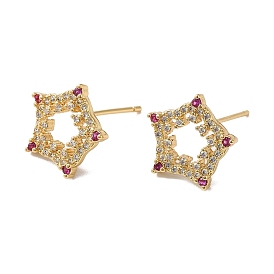 Boucles d'oreilles étoile creuse en zircone cubique, bijoux en laiton plaqué or véritable 18k pour femmes, sans plomb et sans cadmium