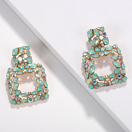 Sparkling Square Gemstone Earrings with Dazzling Diamonds for Women