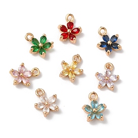 Brass Charms, with Glass, Flower, Golden