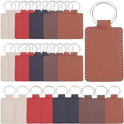 30шт. 5 цвета ПУ брелки, с кольцами для ключей из сплава, прямоугольные, платина