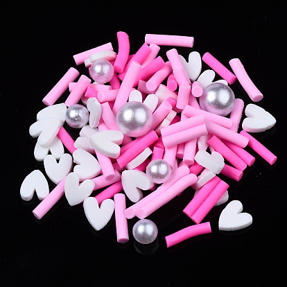 Handmade Polymer Clay Cabochons, Fashion Nail Art Decoration Accessories, with ABS Plastic Imitation Pearl Beads, Mixed Shapes