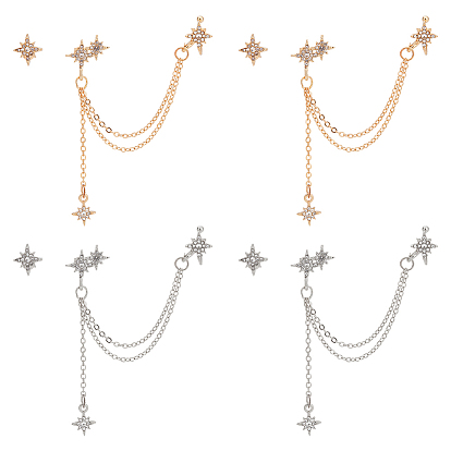 4 наборы 2 асимметричные серьги в форме звезды из цветного сплава с серебряными штифтами, серьги-гвоздики с кисточками и каффами для женщин