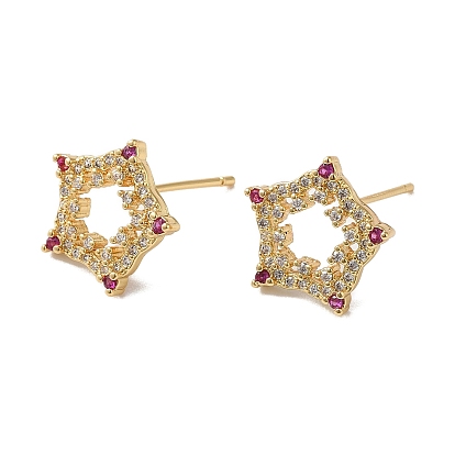 Cubic Zirconia Hollow Star Stud Earrings, Real 18K Gold Plated Brass Jewelry for Women, Lead Free & Cadmium Free
