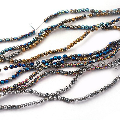 Electroplated Non-magnetic Synthetic Hematite Beads Strands, Faceted, Half Plated, Round