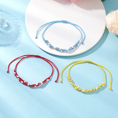3шт. регулируемые браслеты из стеклянных бусин, с нейлоновой нитью