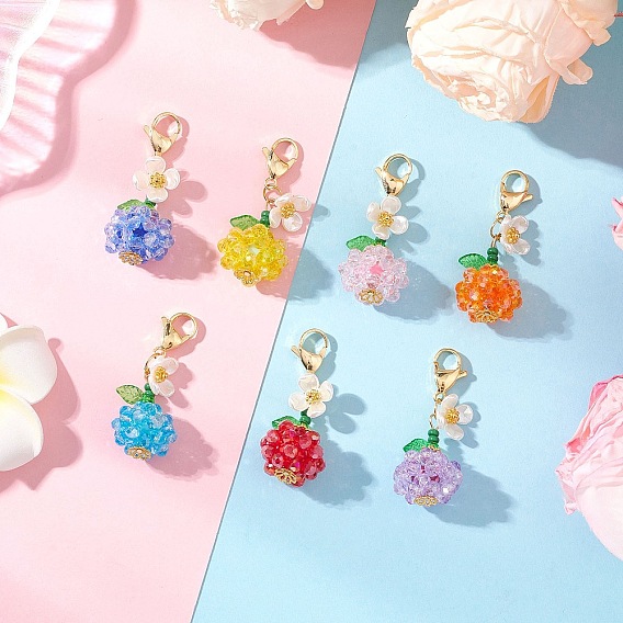 Подвесные украшения из синтетической императорской яшмы и стеклянных бусин с фруктовыми и цветочными узорами, с 304 из нержавеющей стали Lobster Claw застежками