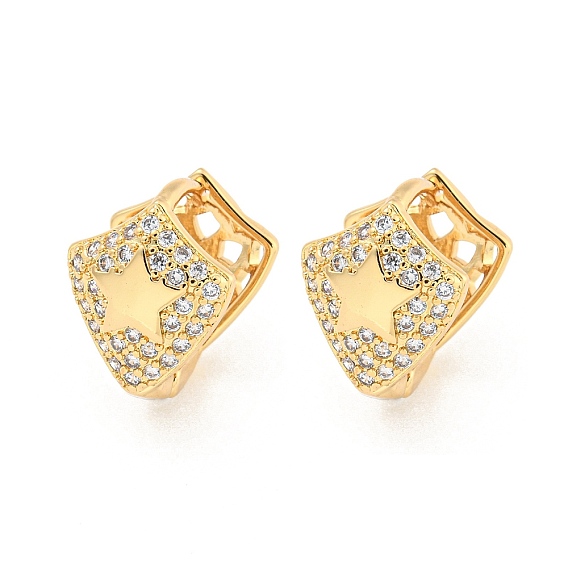 Серьги-кольца из латуни с прозрачным кубическим цирконием, звезда