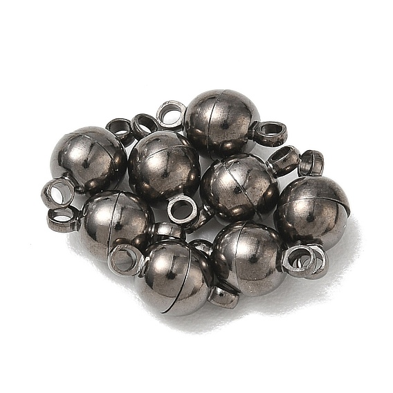 Brass Magnetic Clasps with Loops, Nickel Free, Round, 11.5x6mm, Hole: 1.2mm