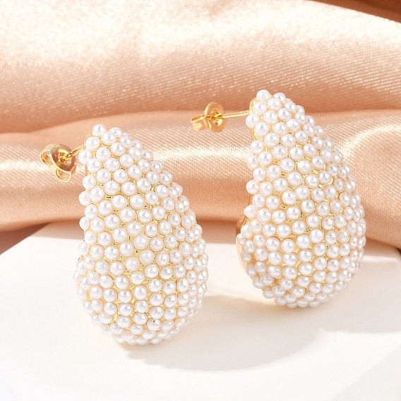 Серьги-гвоздики из латуни в форме каплевидной формы, с жемчужными бусинами из абс-пластика, без свинца и без кадмия, долговечный