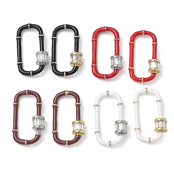 Овальный латунный микропаве прозрачный кубический цирконий фиксирующий карабин, с эмалью, долговечный, стойки покрытие, без свинца и без кадмия