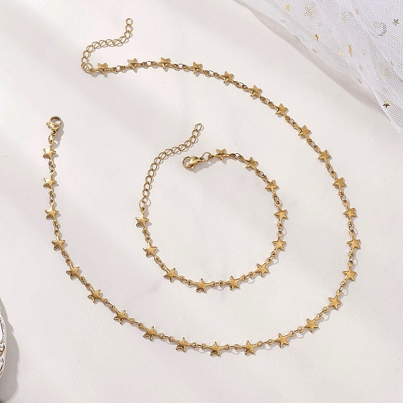 304 комплекты цепей и браслетов из нержавеющей стали в форме звезд, с 304 застежками-лобстерами из нержавеющей стали и удлинителем цепи